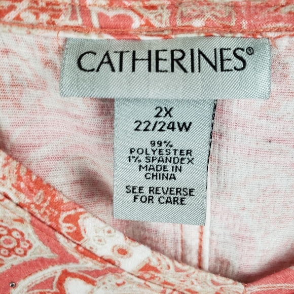 Catherines Peach Jeweled Short Sleeve Shirt Sz 2X - Picture 3 of 9